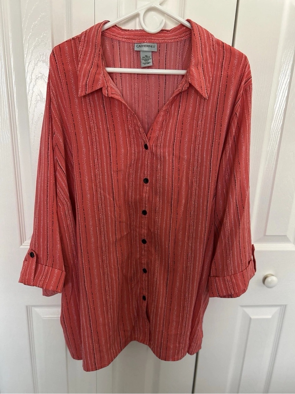 Catherines Coral Striped Button-Down Shirt